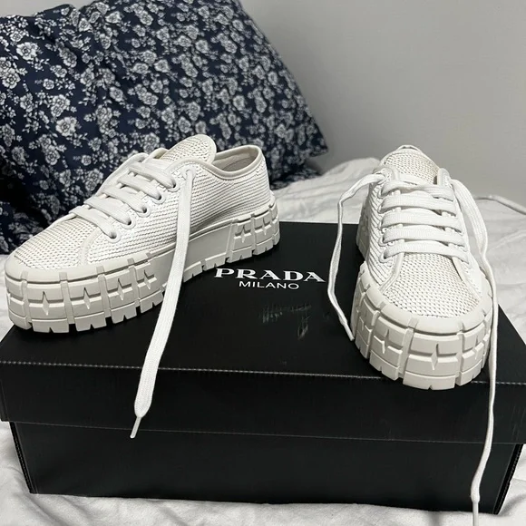 PRADA DOUBLE WHEEL SEQUIN PLATFORM SNEAKERS - Picture 3 of 10